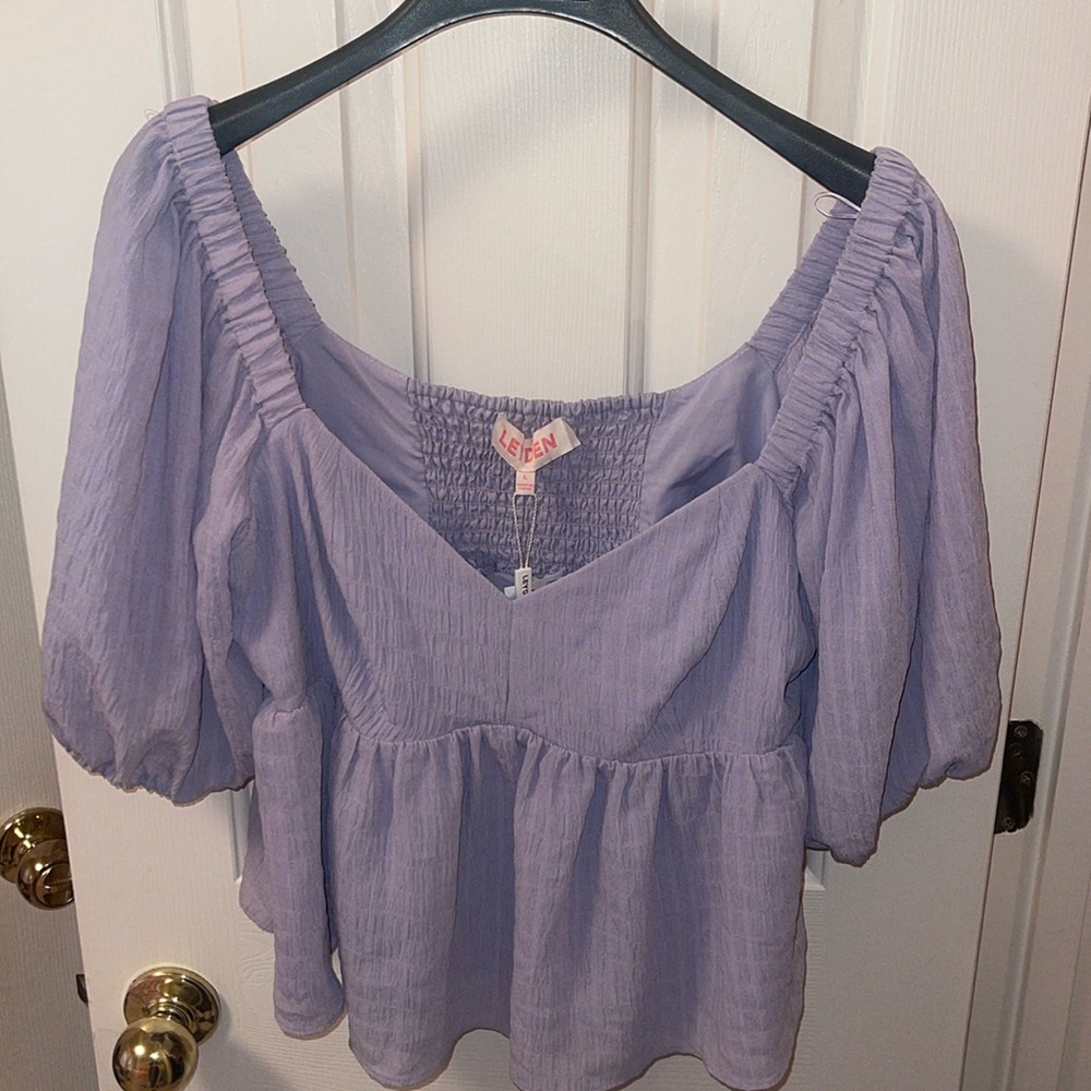 Leyden Lilac Light Purple Puff Sleeve Sweetheart Neckline Peplum Blouse
